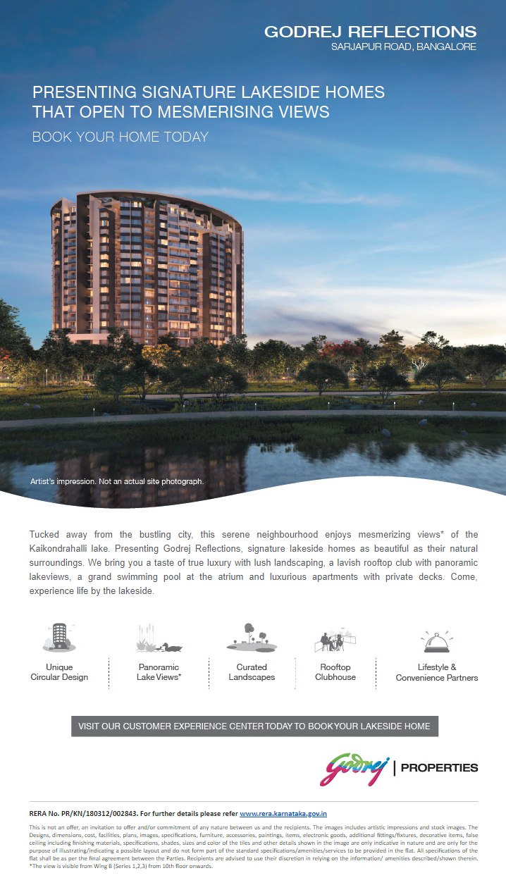 Presenting 3 & 4 BHK Signature Lakeside homes at Godrej Reflections in Bangalore Update